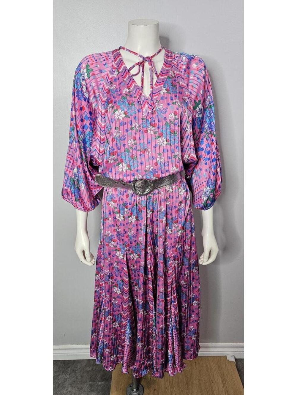 Vintage 80s Diane Freis Dress, Strawberry Print, Pink, Florals